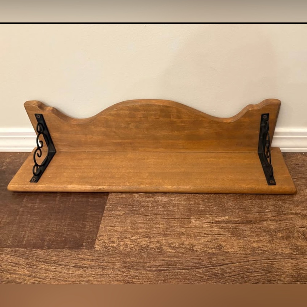 Wooden Wall Shelf with Black Brackets